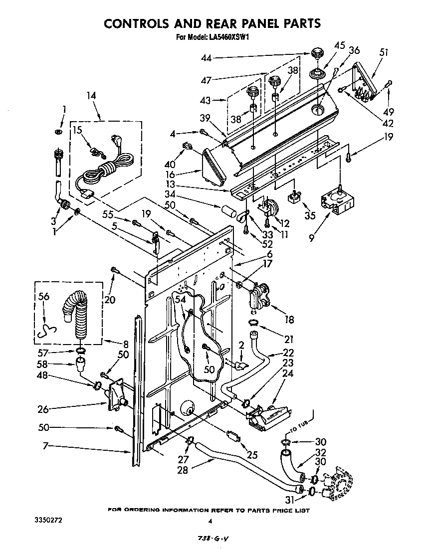 Whirlpool LA5460XSW1 controls and rear panel diagram