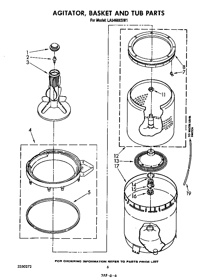 Whirlpool LA5460XSW1 agitator, basket and tub diagram