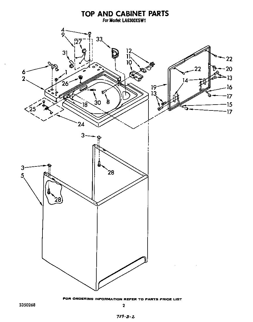 Whirlpool LA6300XSW1 top and cabinet diagram