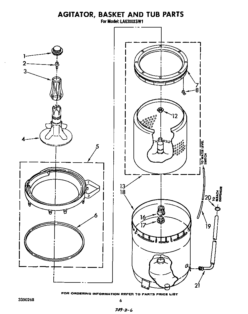 Whirlpool LA6300XSW1 agitator, basket and tub diagram