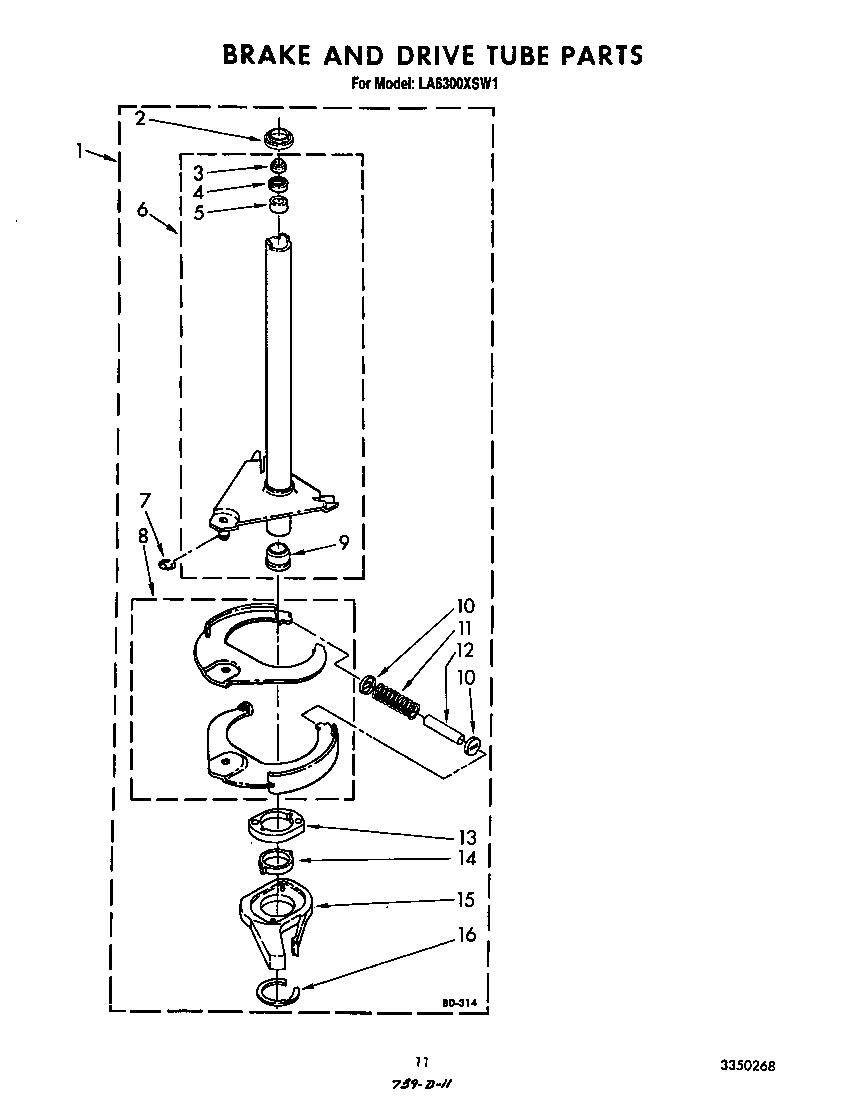 Whirlpool LA6300XSW1 brake and drive tube diagram