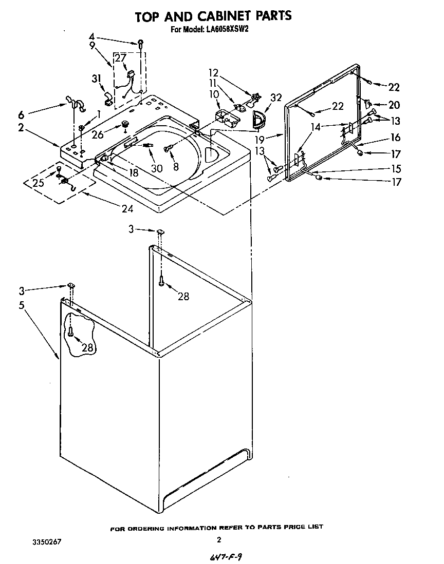 Whirlpool LA6058XSW2 top and cabinet diagram
