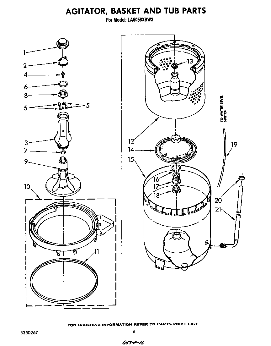 Whirlpool LA6058XSW2 agitator, basket and tub diagram