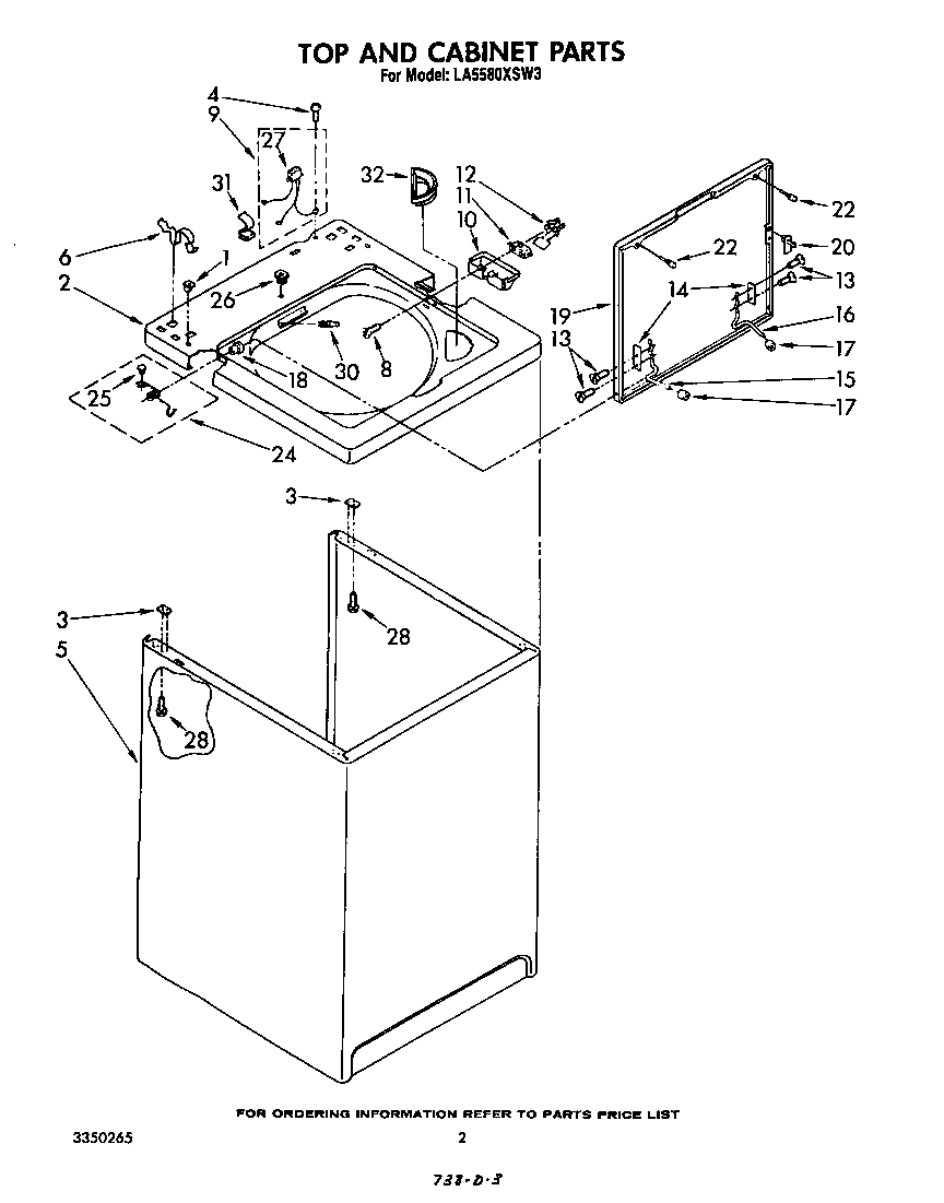 Whirlpool LA5580XSW3 top and cabinet diagram