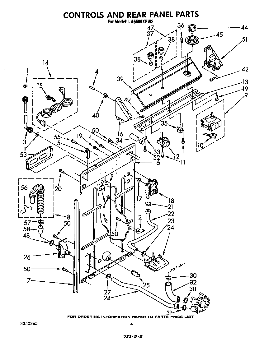 Whirlpool LA5580XSW3 controls and rear panel diagram