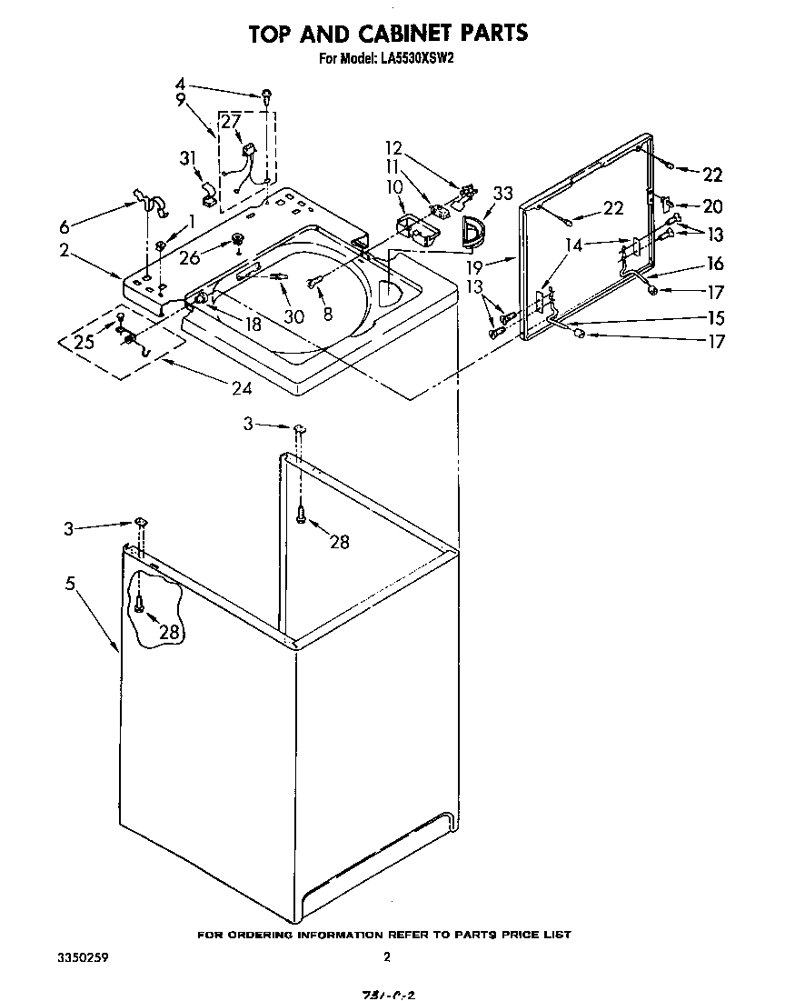 Whirlpool LA5530XSW2 top and cabinet diagram