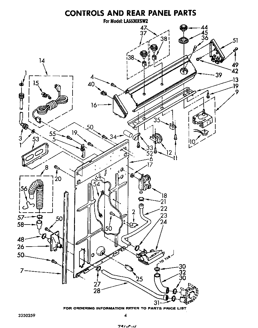 Whirlpool LA5530XSW2 controls and rear panel diagram