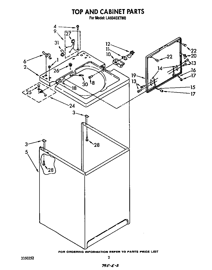 Whirlpool LA6040XTW0 top and cabinet diagram
