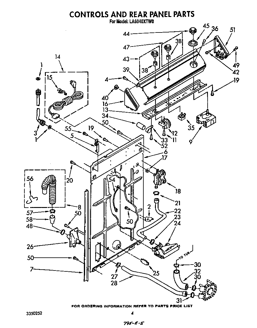 Whirlpool LA6040XTW0 controls and rear panel diagram