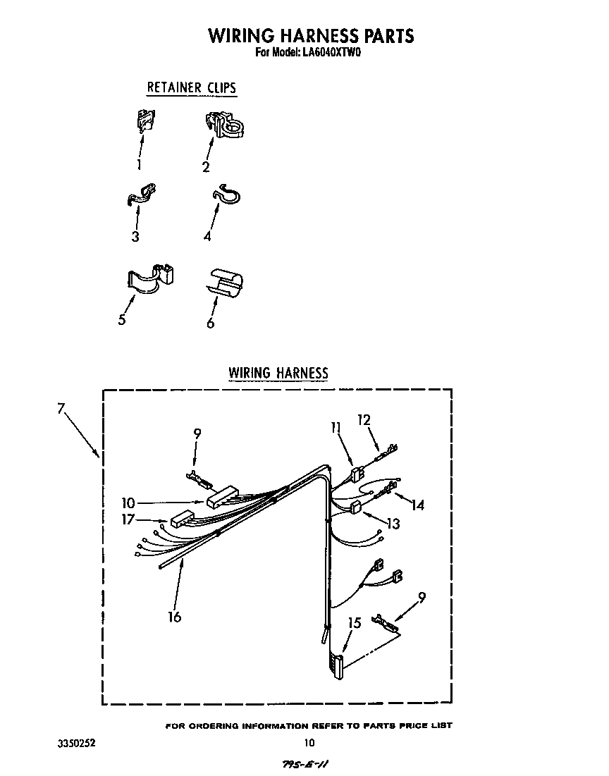 Whirlpool LA6040XTW0 wiring harness diagram