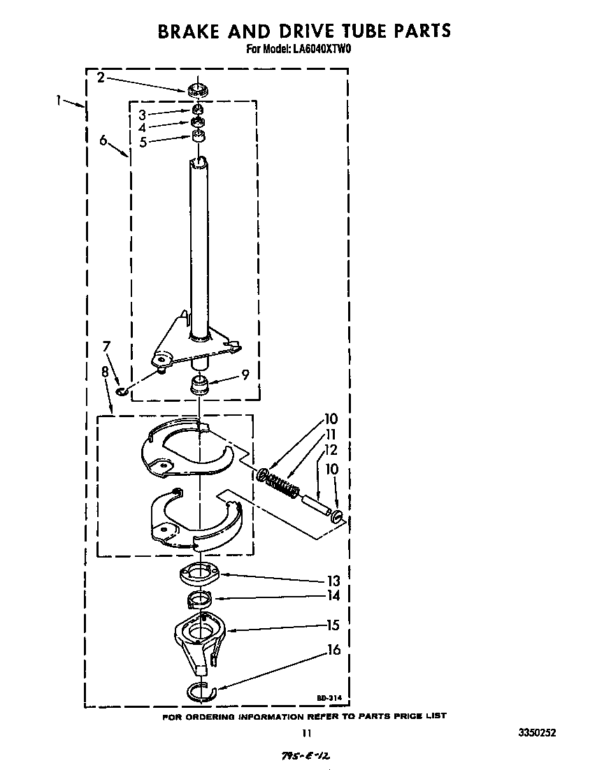 Whirlpool LA6040XTW0 brake and drive tube diagram