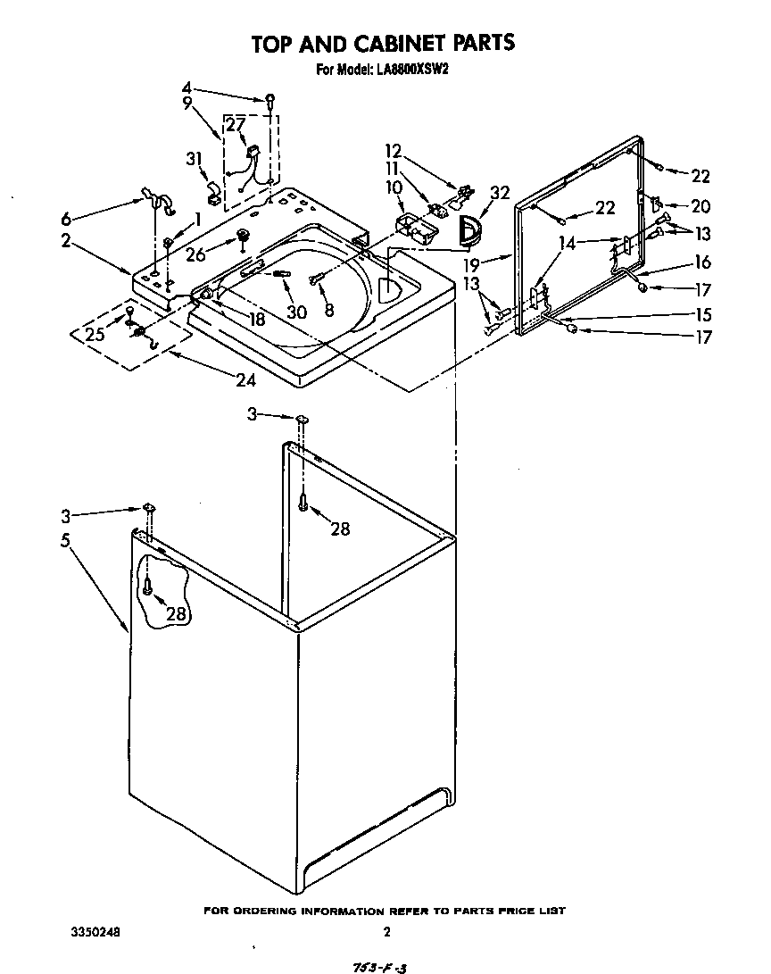 Whirlpool LA8800XSW2 top and cabinet diagram