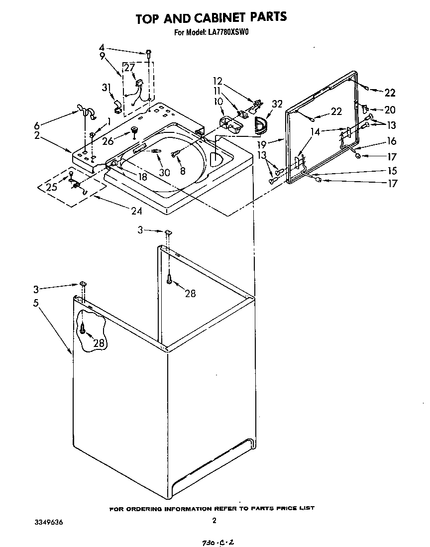 Whirlpool LA7780XSW0 top and cabinet diagram