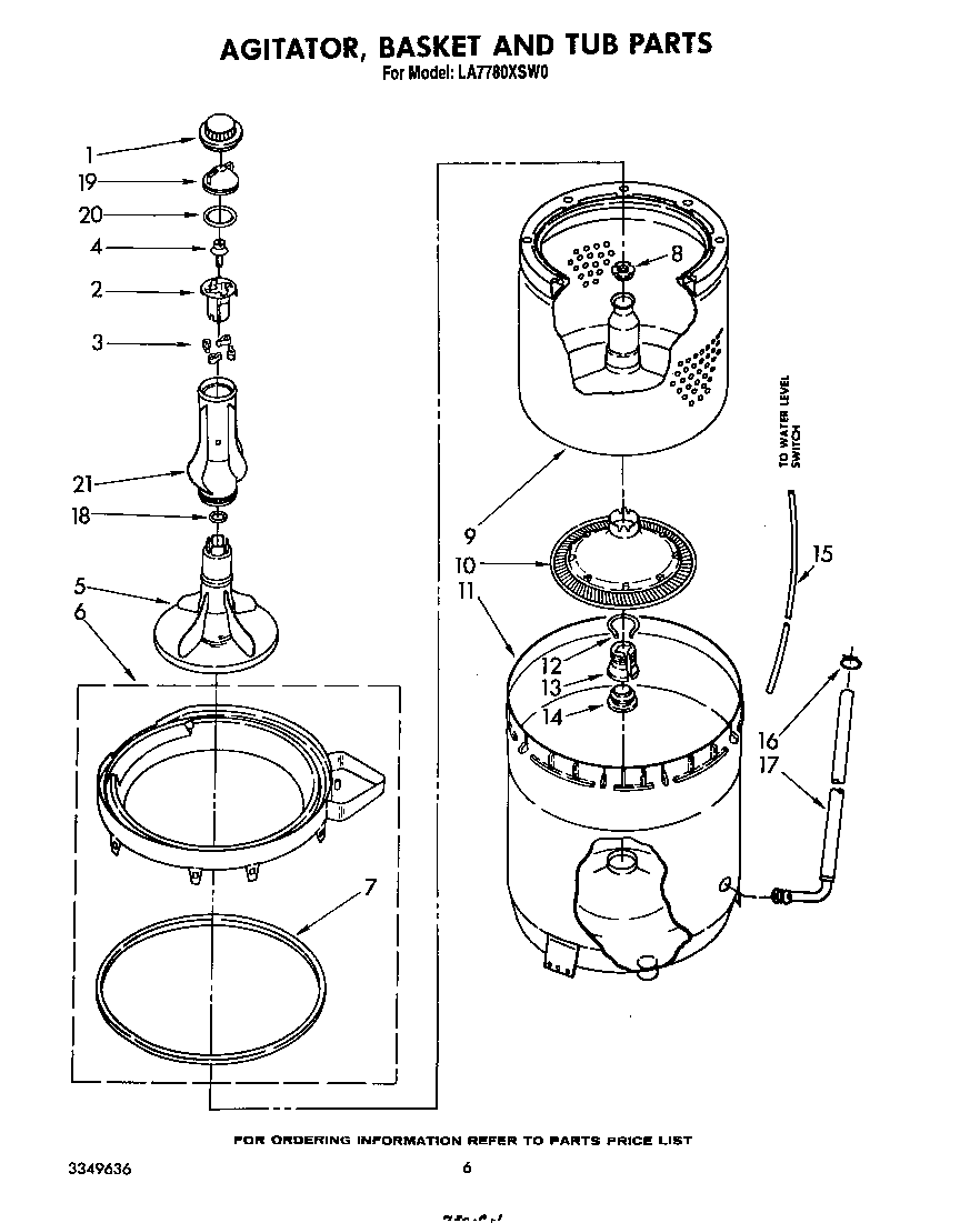 Whirlpool LA7780XSW0 agitator, basket and tub diagram