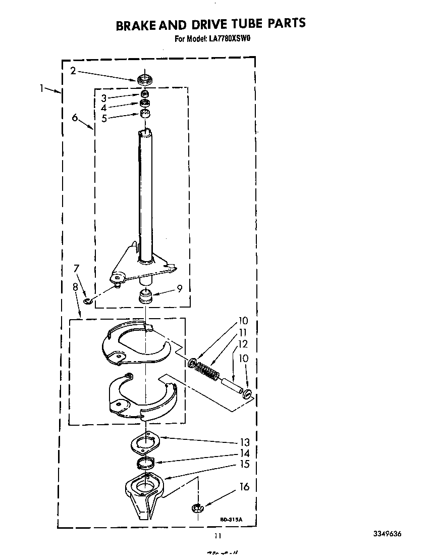 Whirlpool LA7780XSW0 brake and drive tube diagram