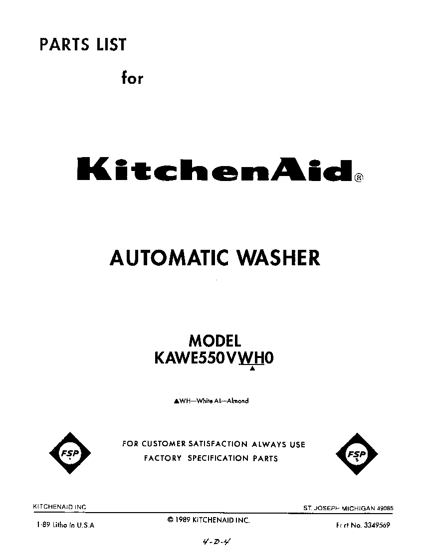 KitchenAid KAWE550VWH0 front cover diagram