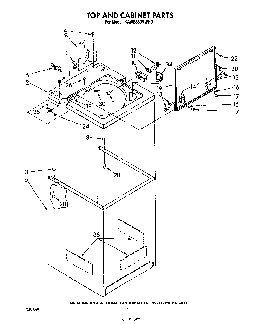 KitchenAid KAWE550VWH0 top and cabinet diagram