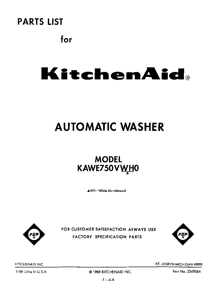KitchenAid KAWE750VWH0 front cover diagram