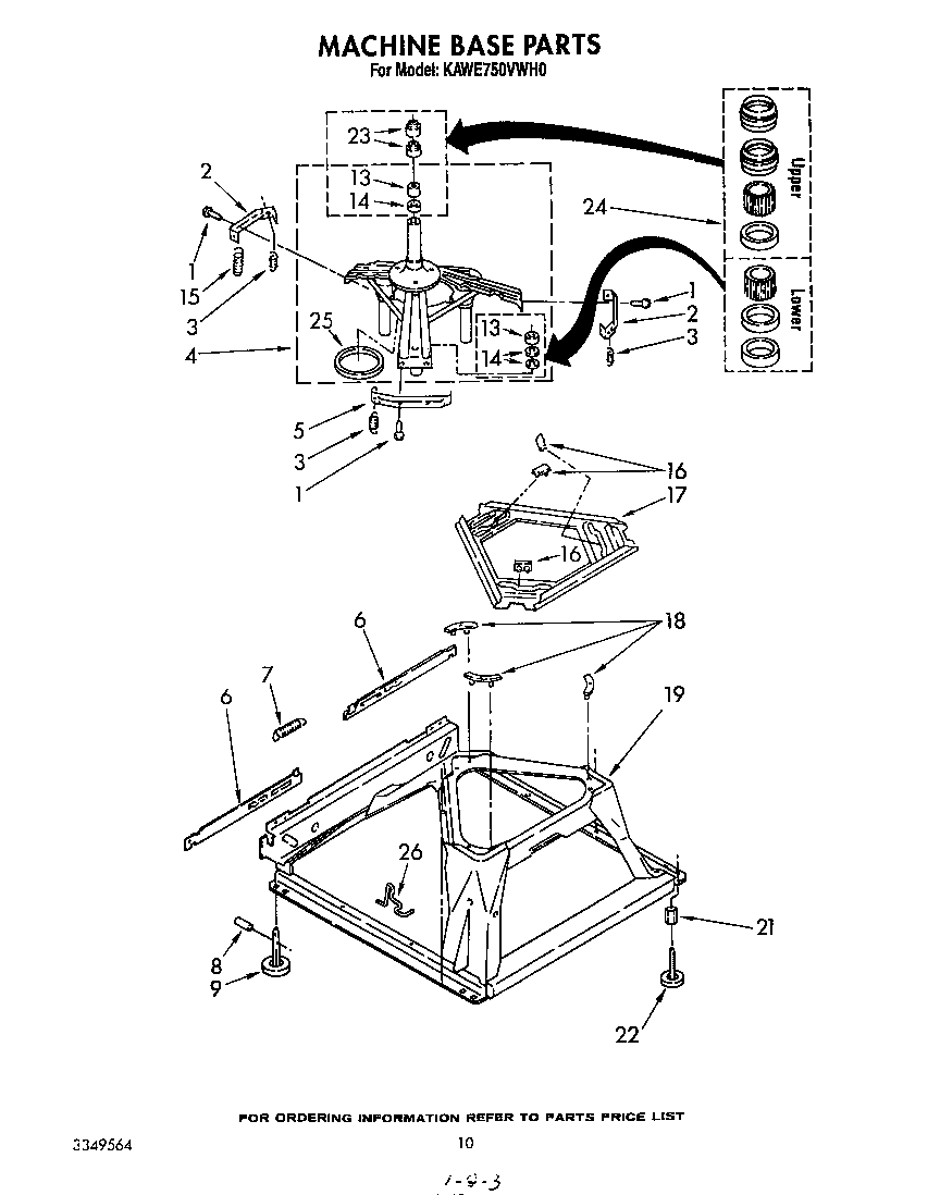 KitchenAid KAWE750VWH0 brake, clutch, gearcase, motor and pump diagram