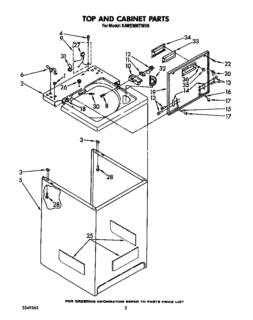 KitchenAid KAWE900TWH0 top and cabinet diagram