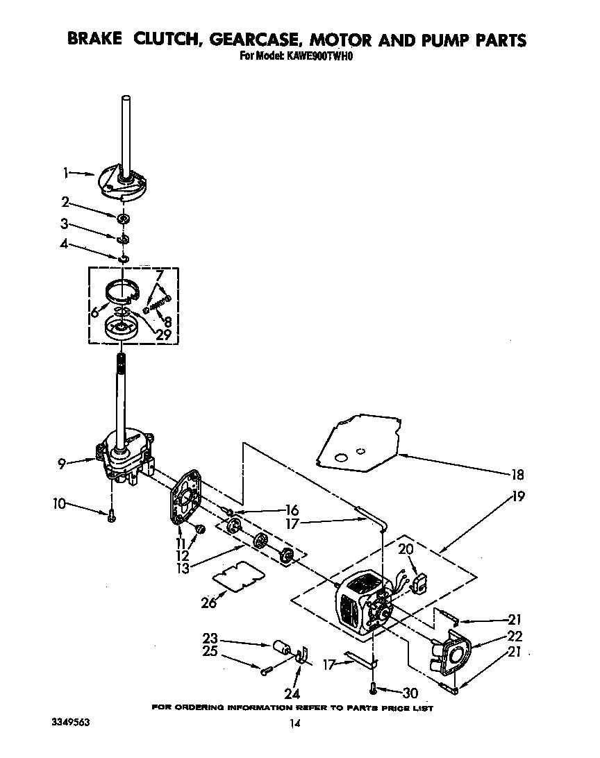 KitchenAid KAWE900TWH0 brake, clutch, gearcase, motor and pump diagram