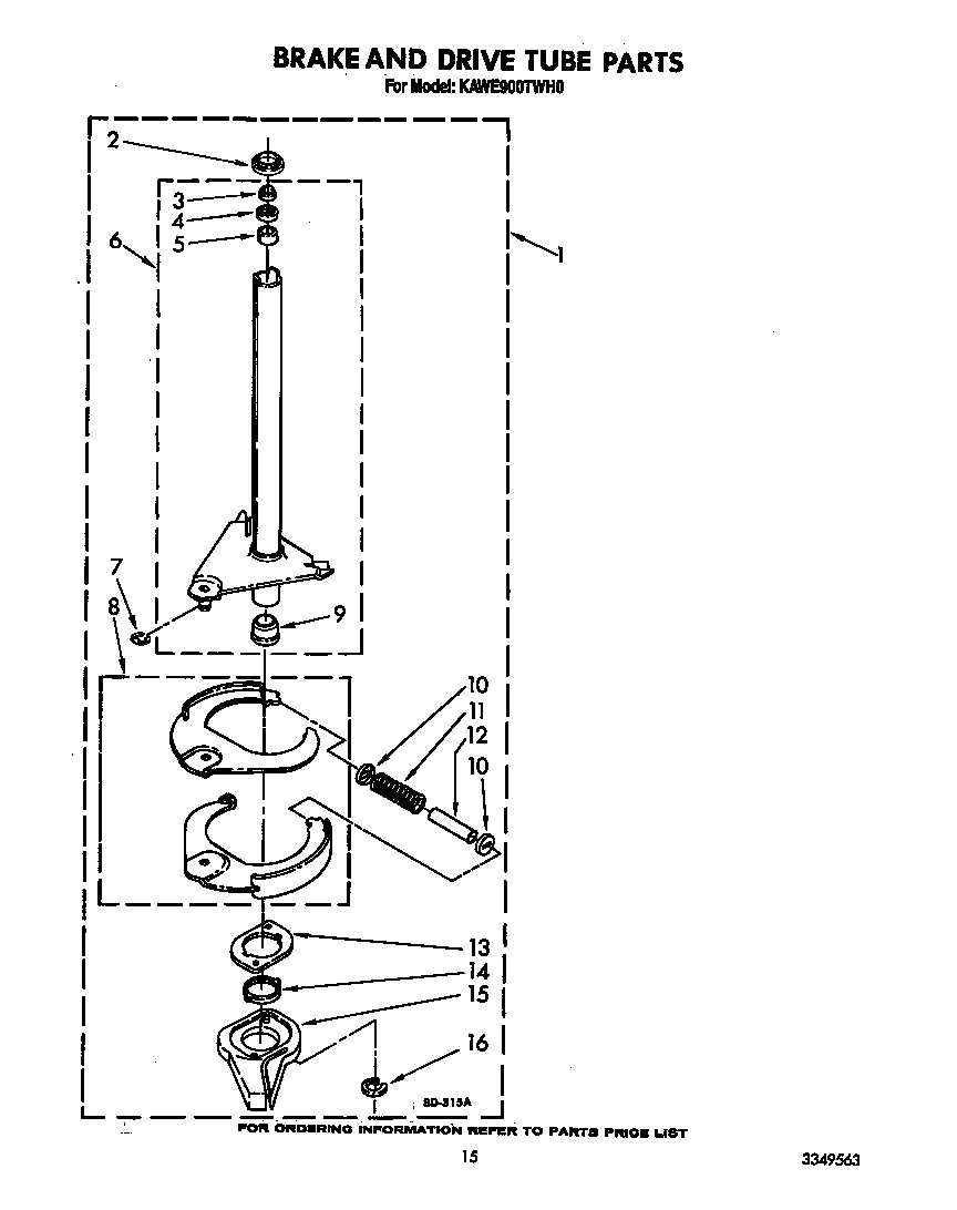 KitchenAid KAWE900TWH0 brake and drive tube diagram