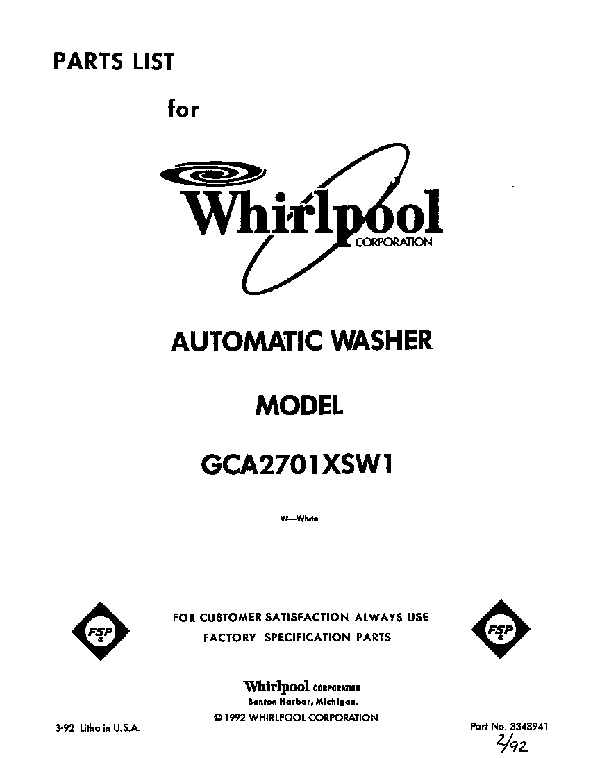 Whirlpool GCA2701XSW1 front cover diagram