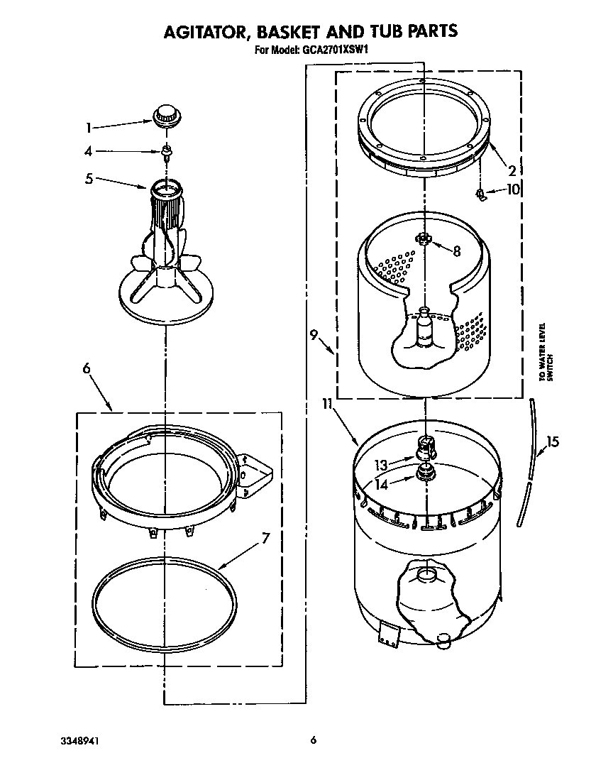 Whirlpool GCA2701XSW1 agitator, basket and tub diagram