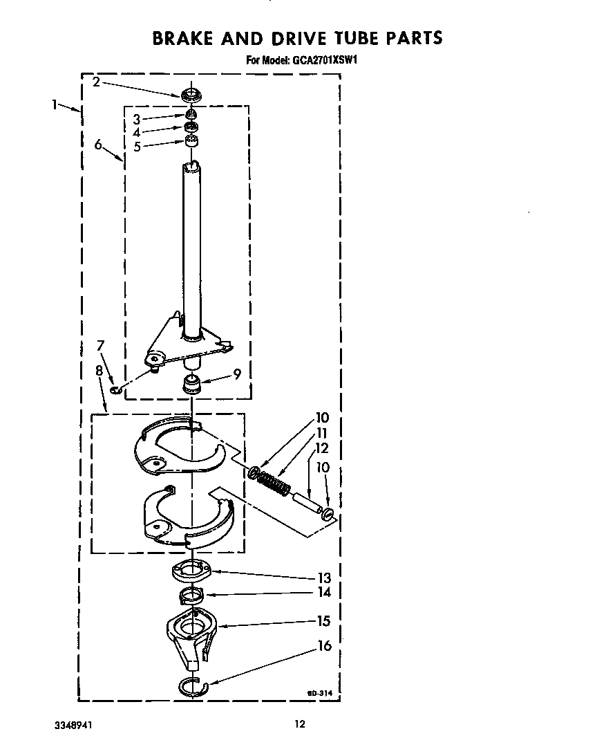 Whirlpool GCA2701XSW1 brake and drive tube diagram