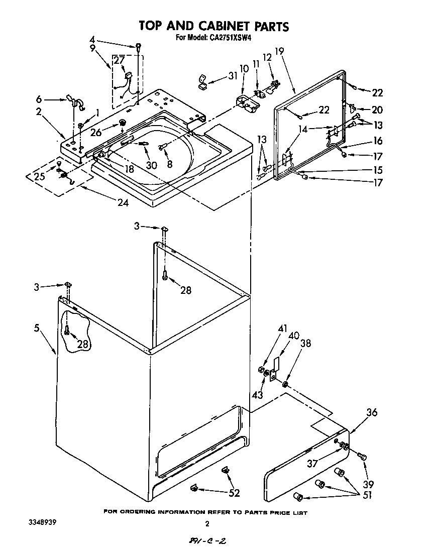 Whirlpool CA2751XSW4 top and cabinet diagram