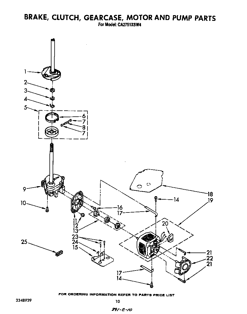 Whirlpool CA2751XSW4 brake, clutch, gearcase, motor and pump diagram