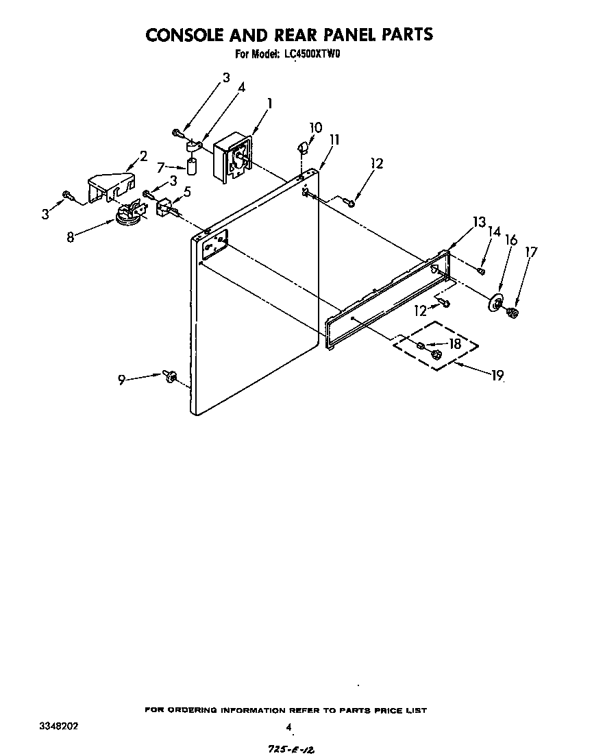 Whirlpool LC4500XTW0 console and rear panel diagram