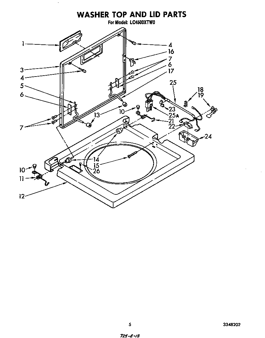 Whirlpool LC4500XTW0 washer top and lid diagram