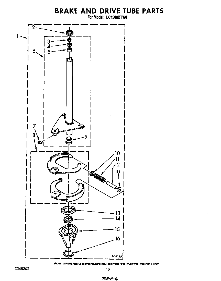 Whirlpool LC4500XTW0 brake and drive tube diagram
