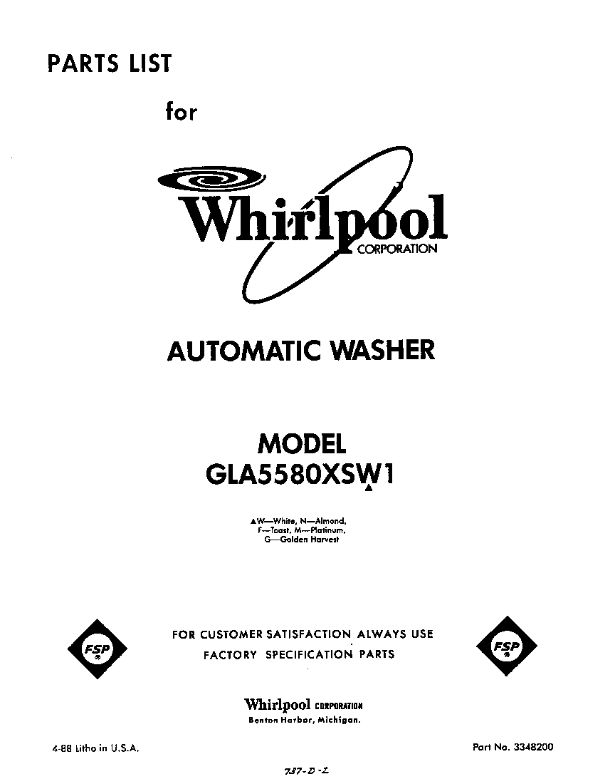 Whirlpool GLA5580XSW1 front cover diagram