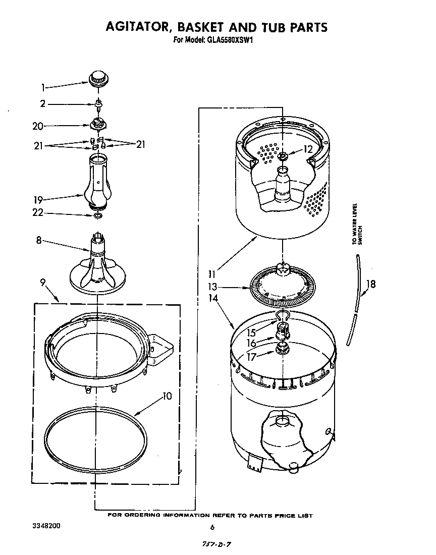 Whirlpool GLA5580XSW1 agitator, basket and tub diagram
