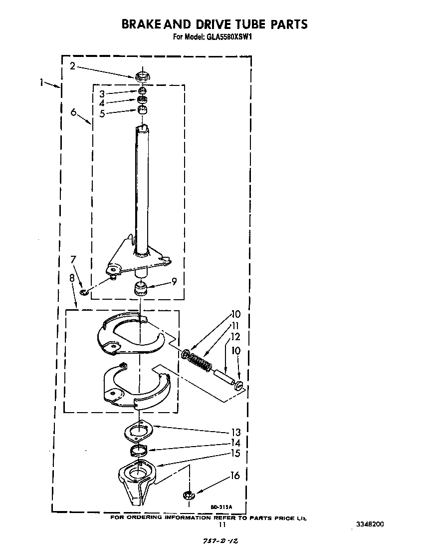 Whirlpool GLA5580XSW1 brake and drive tube diagram