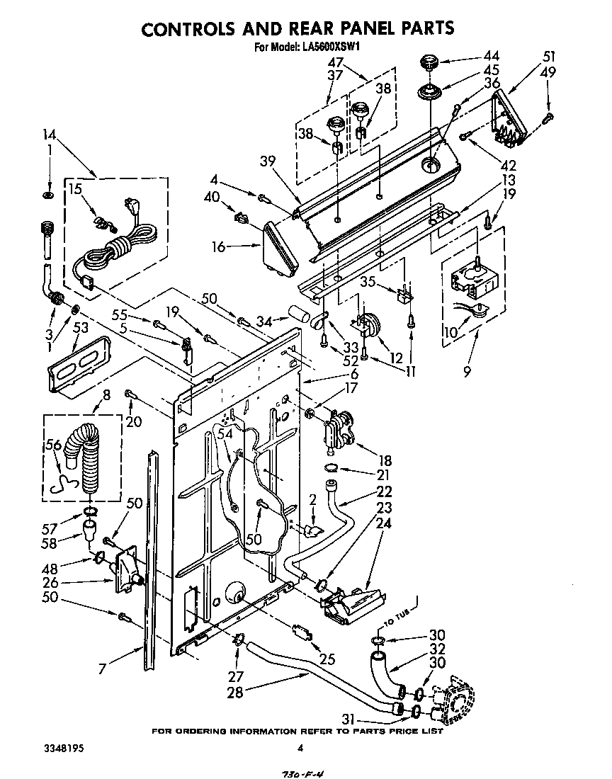 Whirlpool LA5600XSW1 controls and rear panel diagram
