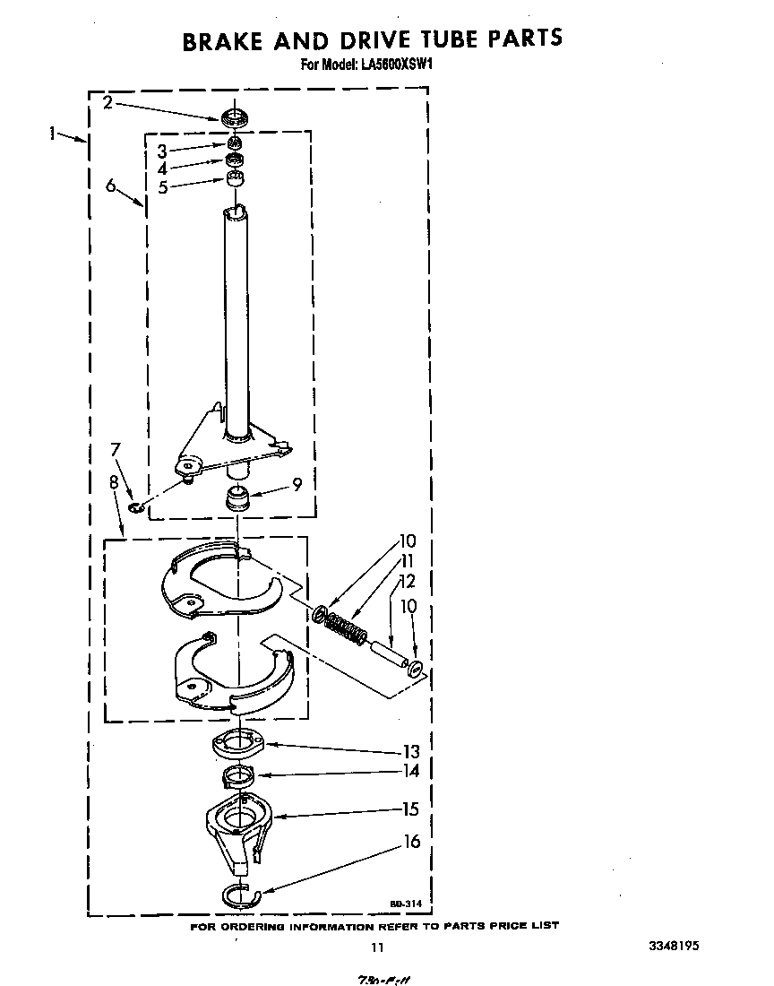 Whirlpool LA5600XSW1 brake and drive tube diagram