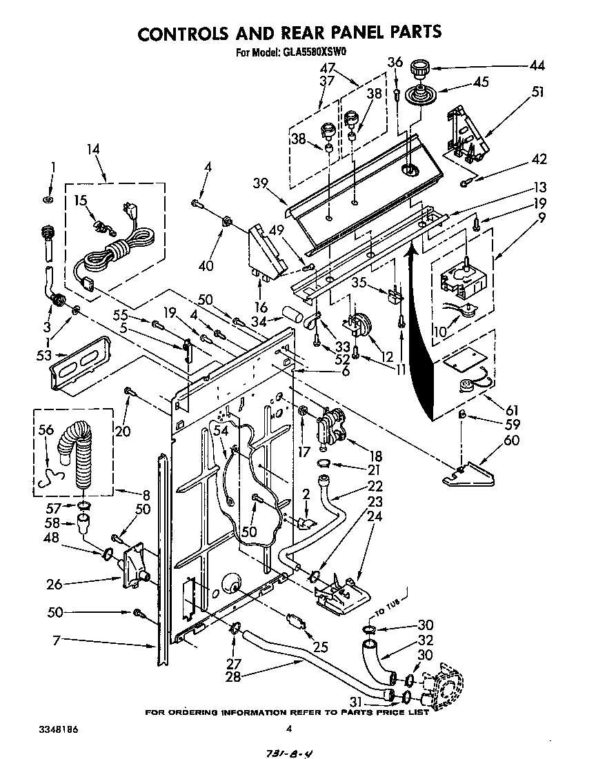 Whirlpool GLA5580XSW0 controls and rear panel diagram