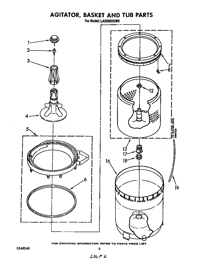 Whirlpool LA5000XSW0 agitator, basket and tub diagram