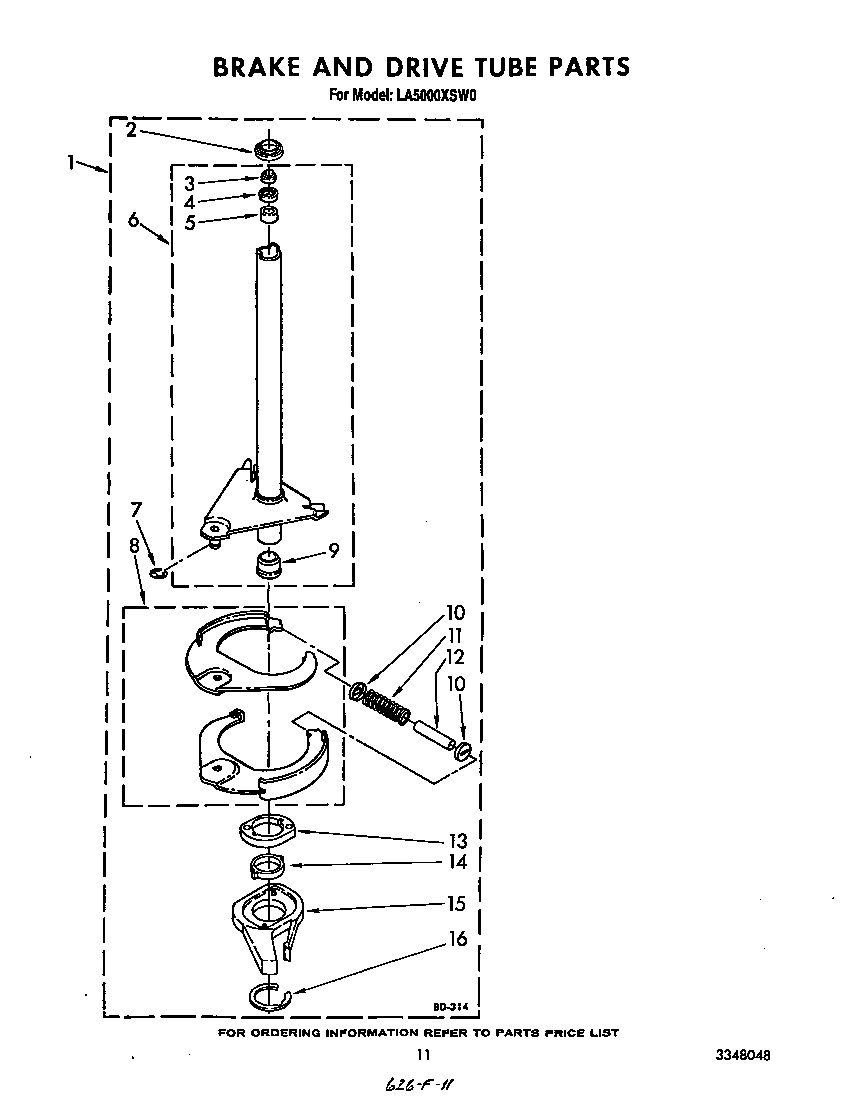Whirlpool LA5000XSW0 brake and drive tube diagram