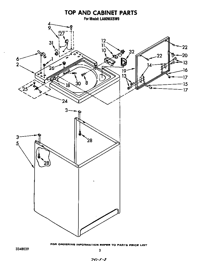 Whirlpool LA6090XSW0 top and cabinet diagram