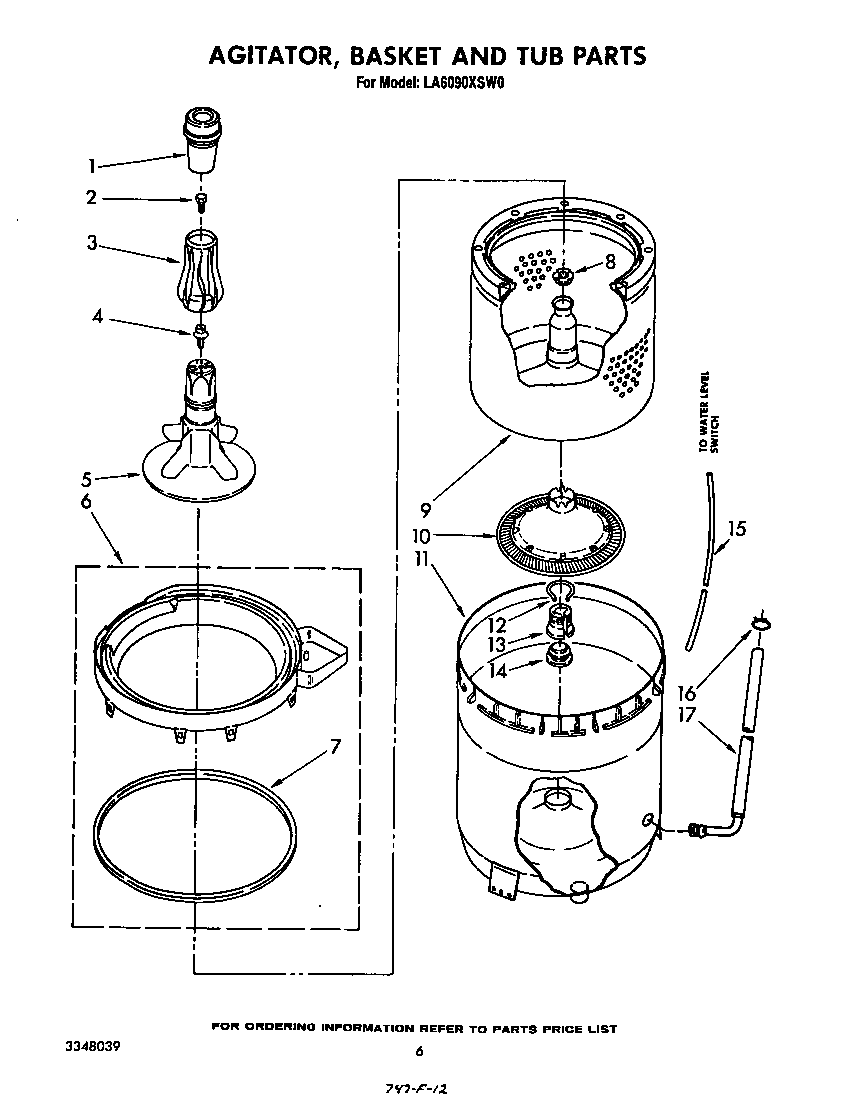 Whirlpool LA6090XSW0 agitator, basket and tub diagram