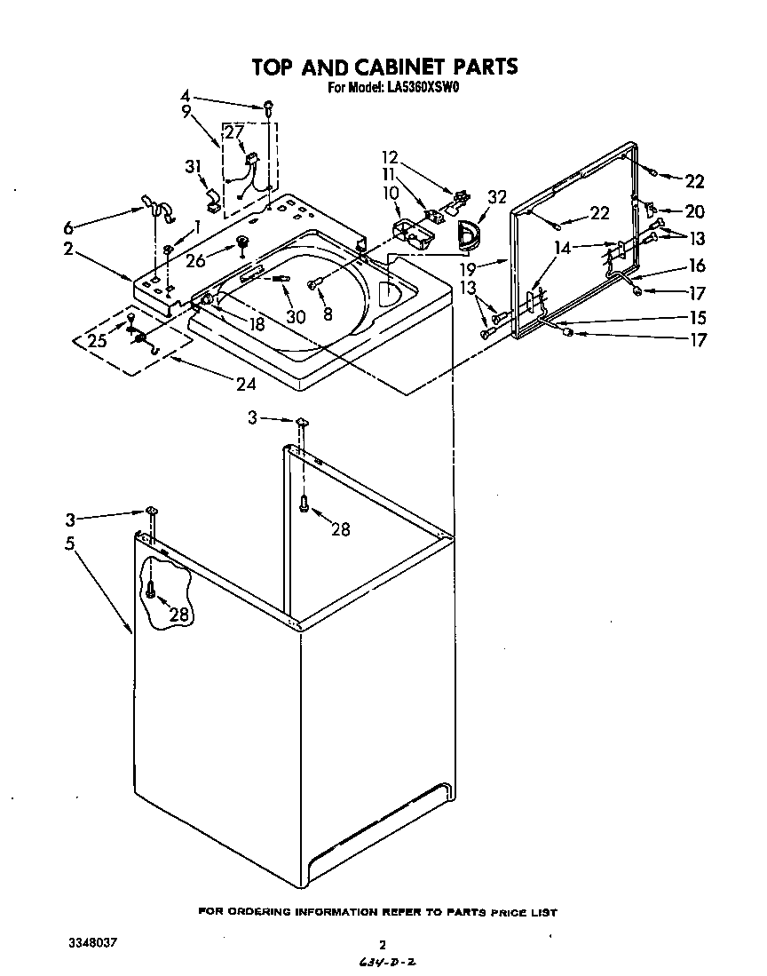 Whirlpool LA5360XSW0 top and cabinet diagram