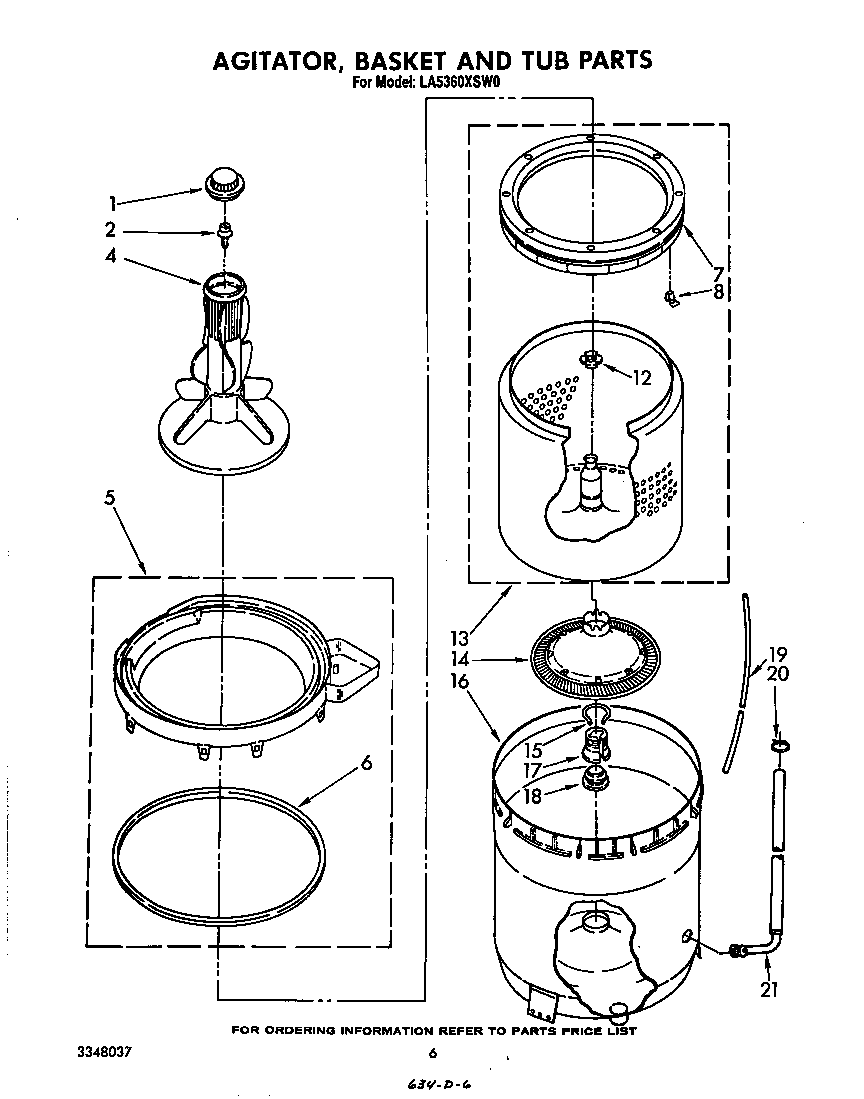 Whirlpool LA5360XSW0 agitator, basket and tub diagram