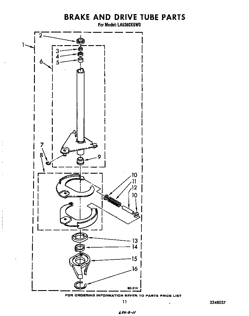 Whirlpool LA5360XSW0 brake and drive tube diagram