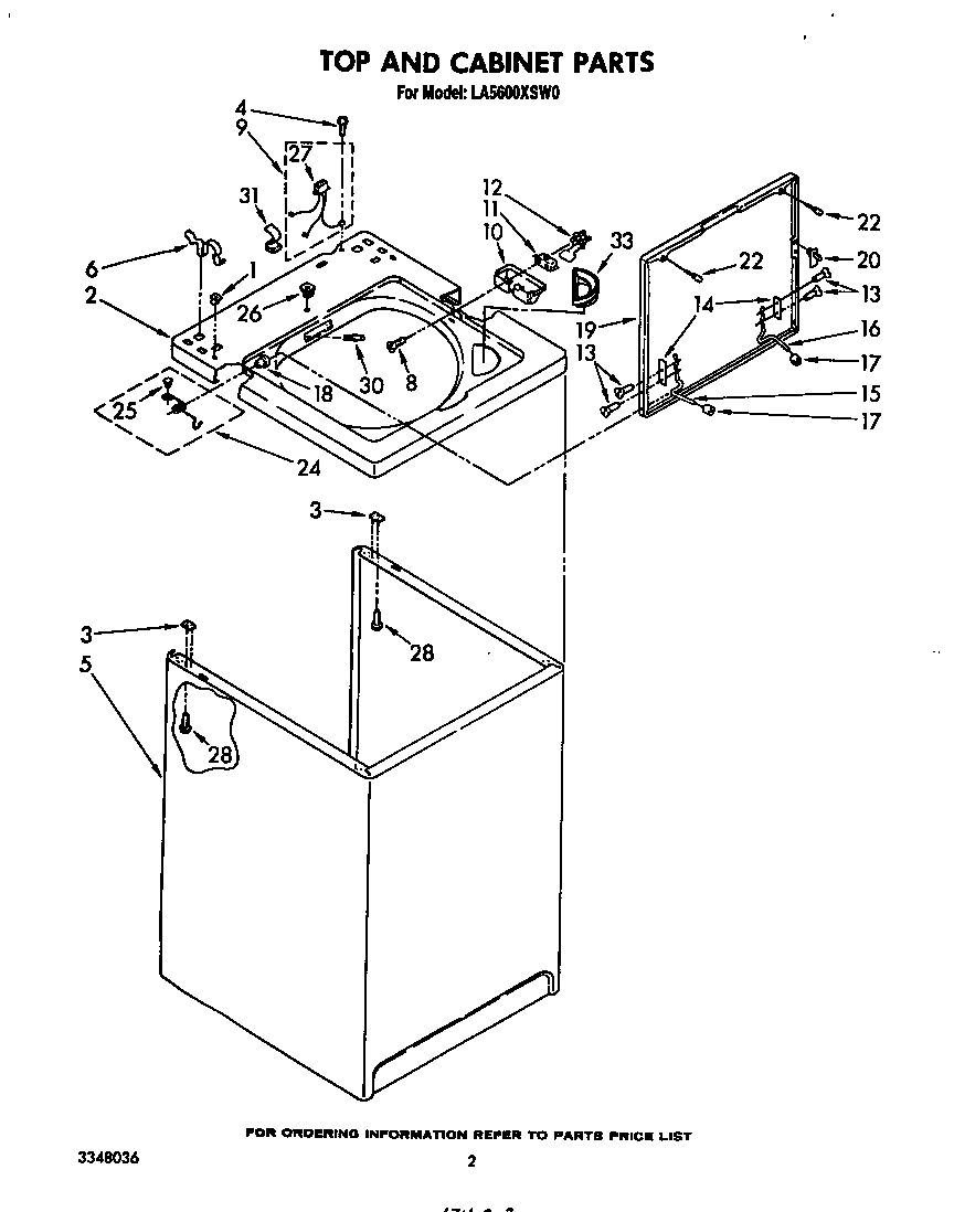 Whirlpool LA5600XSW0 top and cabinet diagram