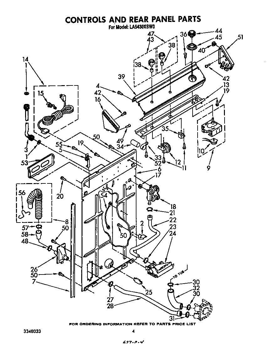 Whirlpool LA5430XSW0 controls and rear panel diagram