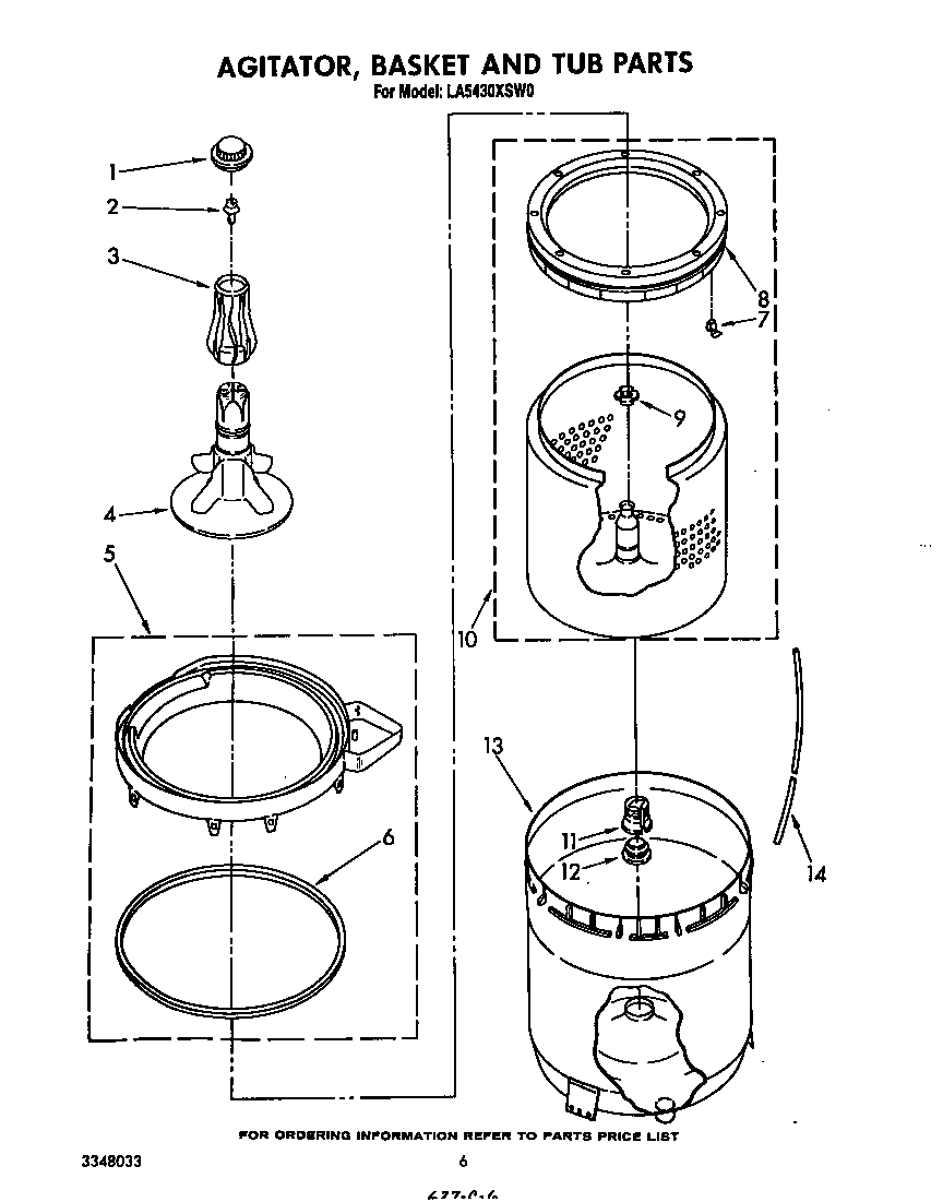 Whirlpool LA5430XSW0 agitator, basket and tub diagram
